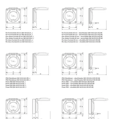 Partie supérieure ELEMENT SNAPFIX® a.clapet p.prises IP55 verrouill.Ø53mm alu 