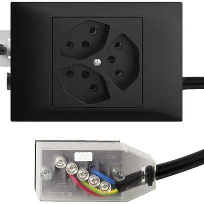 Prise INC EDIZIOdue 3×T13 L1 noir 45…69mm pour câble Technofil 