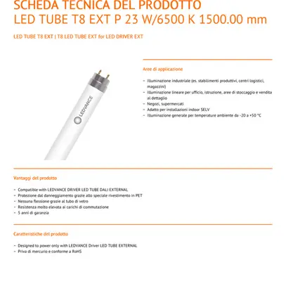 Tube LED LEDVANCE EXT P G13 42V 23W 3700lm 6500K VAR 1500mm 