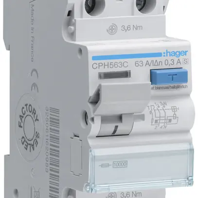 Interrupteur différentiel Hager RCCB (RCD) 2P 230V 0.3A type A HI S 63A 10kA 2UM 