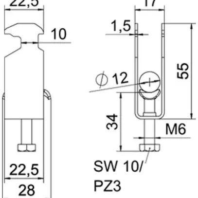 Fixation rapide BET 2056 pied à H métal 8…12mm 2×câble acier Zn-ch-im 