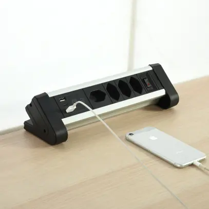 Module de table ALU 4×T13 2×USB-A/1×USB-C 2m 3×1mm² interrupteur no/alu 