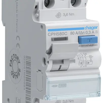 Interrupteur différentiel Hager RCCB (RCD) 2P 230V 0.3A type A HI S 80A 10kA 2UM 