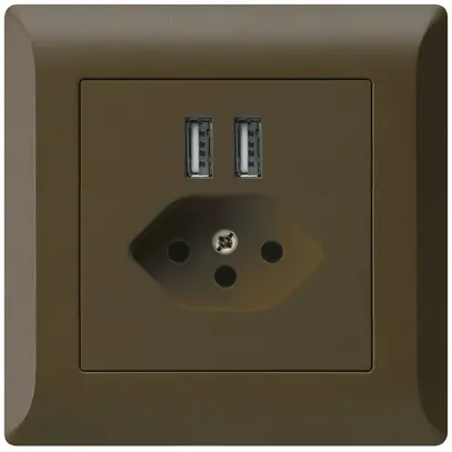 Prise ENC 2×USB & T13 kallysto.line 2400mA brun 