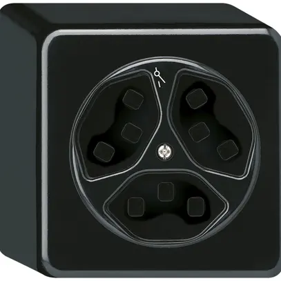 AP-Steckdose Hager basico 3×Typ 23 1×S Q schwarz 