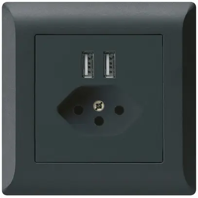 Prise ENC 2×USB & T13 kallysto.line 2400mA noir 