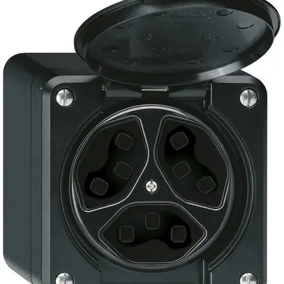 Prise AP Hager robusto, 3×T23, avec clapet Q, noir 