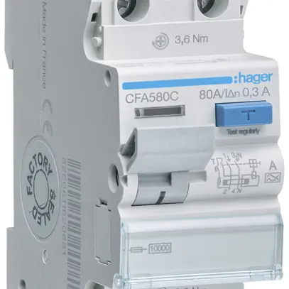 Interrupteur différentiel Hager RCCB (RCD) 2P 230V 0.3A type A 80A 10kA 2UM 