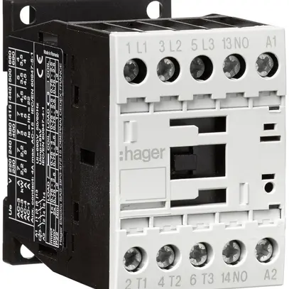 Contacteur de puissance Hager 3P+1 fermeur 12A à AC-3 tension de bobine 24VDC 