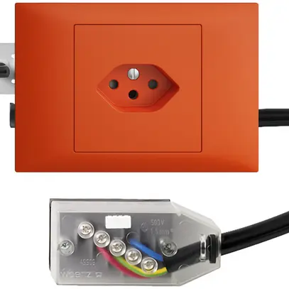 EB-Steckdose EDIZIOdue T13 L3 45…69mm orange für Flachkabel Technofil 