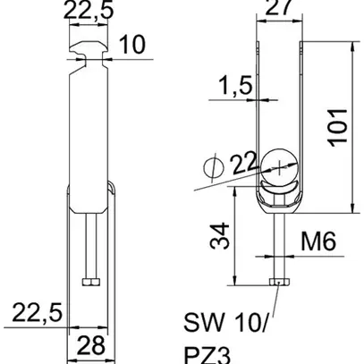 Fixation rapide BET 2056 pied à H métal 16…22mm 3×câble acier Zn-ch-im 