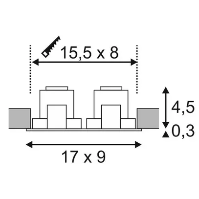 Downlight LED INS NEW TRIA, 2×6W 1200lm 2700K 38° quadrato IP20 nero opaco 