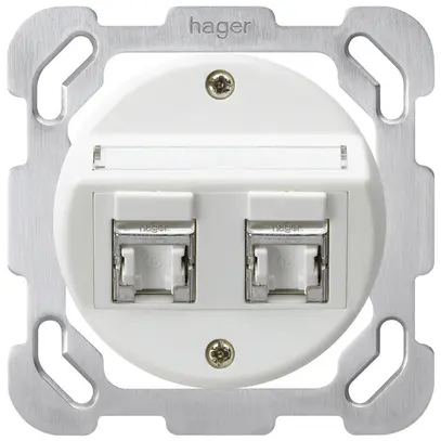 Insert prise ENC basico B cat.6 2×RJ45/s plaque de fixation s.oblique blanc 