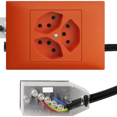 EB-Steckdose EDIZIOdue 3×T13 L1 orange 45…69mm für Technofil 