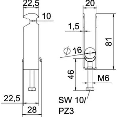 Brida rapida BET 2056 piede a H metallo 12…16mm 3×cavo acciaio Zn-cal-im 