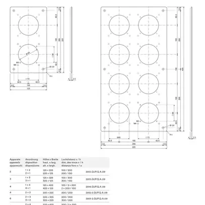 Plaque de montage ELEMENT SNAPFIX® 3×2 vertical 125×325mm aluminium 