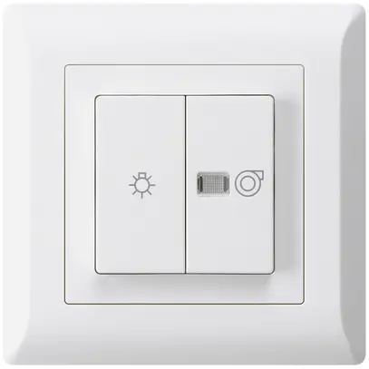 Interrupteur lumineux ENC kallysto.line blanc 1/1L symbole lumineux+ventilation 