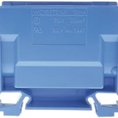 Borne de dérivation Woertz 16…35mm² 125A 750V vis 2×1 rail DIN 35mm bleu 