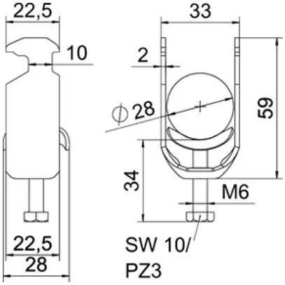 Brida rapida BET 2056 piede a H metallo 22…28mm 1×cavo acciaio Zn-cal-im 