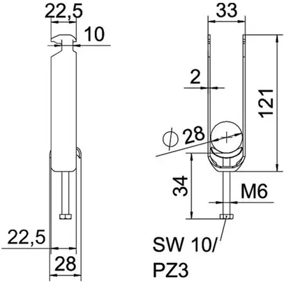 Brida rapida BET 2056 piede a H metallo 22…28mm 3×cavo acciaio Zn-cal-im 