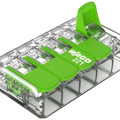 Morsetto di connessione WAGO Green Range 5L 0.5…6mm² con leva ve trasparente 