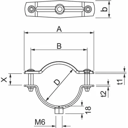 Collare per tubo/cavo Bettermann, con filetto M6, Ø30…36mm, V2A, 1.4301 