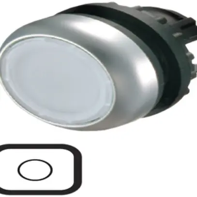 Bouton-poussoir lumin.ETN RMQ plat blanc, à rappel, anneau chromé 