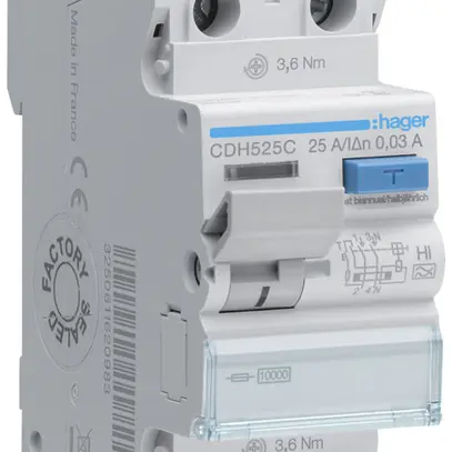 Interrupteur différentiel Hager RCCB (RCD) 2P 400V 0.03A type A HI 25A 10kA 2UM 
