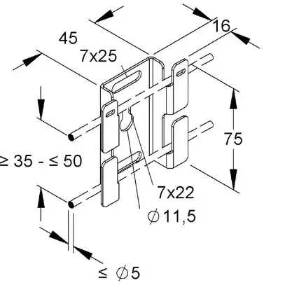Staffa di fissaggio 45×16×73mm per canale a griglia 