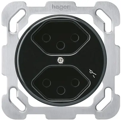 Insert pour prise ENC basico 2×type 13S avec plaque de fixation noir 