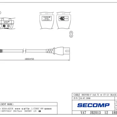 Câble d'appareils ROLINE T26 → C7 2×0.75mm² 250VAC/2.5A noir 1.8m 