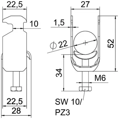 Brida rapida BET 2056 piede a H metallo 16…22mm 1×cavo acciaio Zn-cal-im 