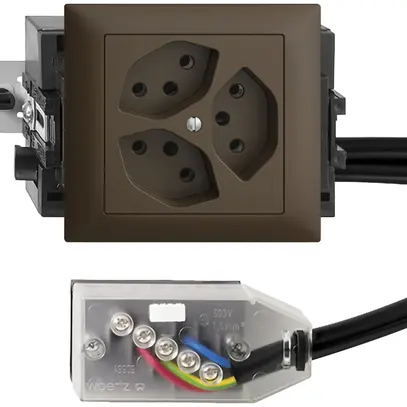 Presa INS EDIZIOdue 3×T13 L1 coffee, 49…69mm per cavo Technofil 