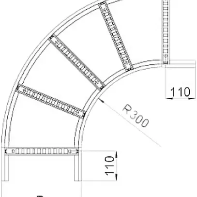 Coude 90° horizontal BET 60×300mm p.échelle d.câbles zingué e.continu 