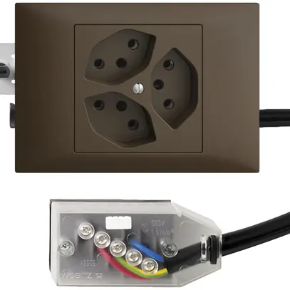 Prise INC EDIZIOdue 3×T13 L1 coffee 45…69mm pour câble Technofil 