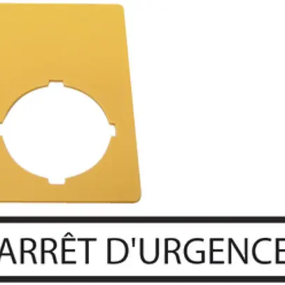 Bezeichnungsschild ETN RMQ ARRÊT D'URGENCE, gelb 