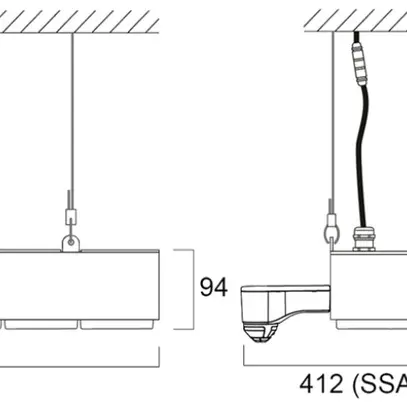 Projecteur salle LED Sylvania KubiXx WIDE PIR 140W 24400lm 840 IP65 VAR 412×460 