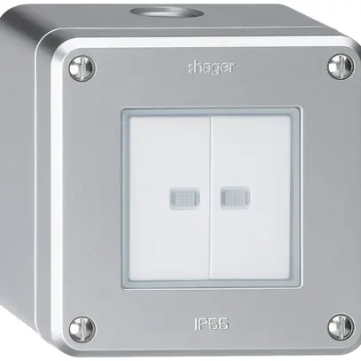 Interrupteur AP robusto IP55 schema 3/contact à poussoir 2×lumineux aluminium 