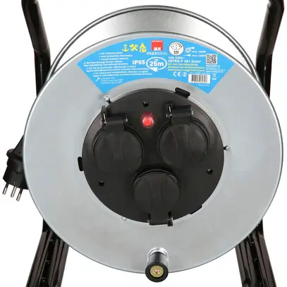 Avvolgicavo MAX HAURI acciaio 230V 10A 3×T13 25m 3×1.5mm² IP55 argento 