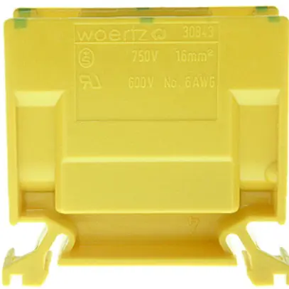 Morsetto di derivazione Woertz 6…16mm² 76A 750V vite 2×1 guida DIN 35mm ve/gi 