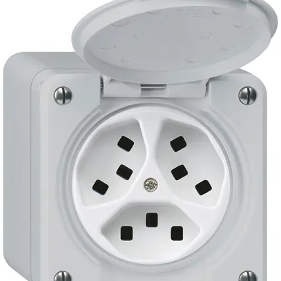 Presa AP Hager robusto, 3×T23, con coperchio Q, gris 