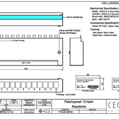Pannello patch Ceconet 12-port, Keystone, vuoto 