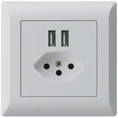 Prise ENC 2×USB & T13 kallysto.line 2400mA gris clair 