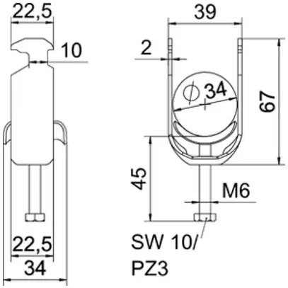 Fixation rapide BET 2056 pied à H métal 28…34mm 1×câble acier Zn-ch-im 