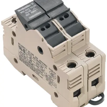 Borne fusible Weidmüller WSI /2 10×38 connexion à vis 25mm² TS35 beige 