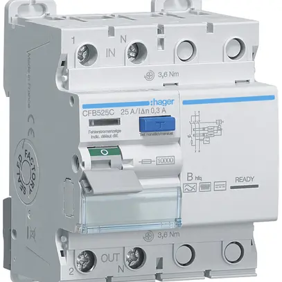Interrupteur différentiel Hager RCCB (RCD) 2P 230V 0.3A type B hfq 25A 10kA 4UM 