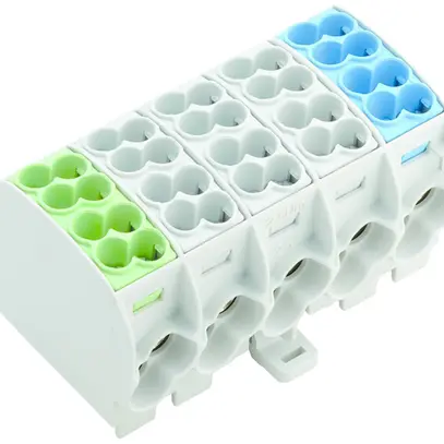 Bloc répartiteur WM WPD 501 2×25/2×16 5L connexion à vis TS35 gris/bleu/vert 