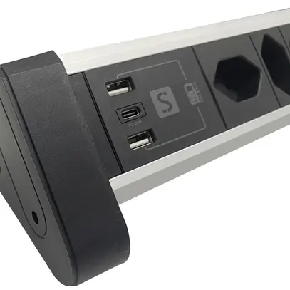 Module de table ALU 4×T13 2×USB-A/1×USB-C 2m 3×1mm² interrupteur no/alu 