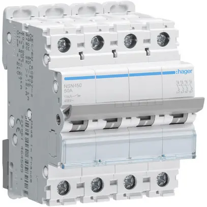 Disjoncteur Hager MCB 4P 415V type D 50A Icu 25kA 4UM 