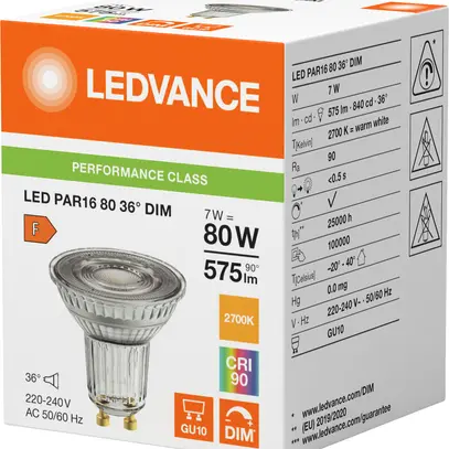 LED-Lampe LEDVANCE GU10 7W 575lm 2700K DIM Ø50×52mm PAR16 klar 36° 